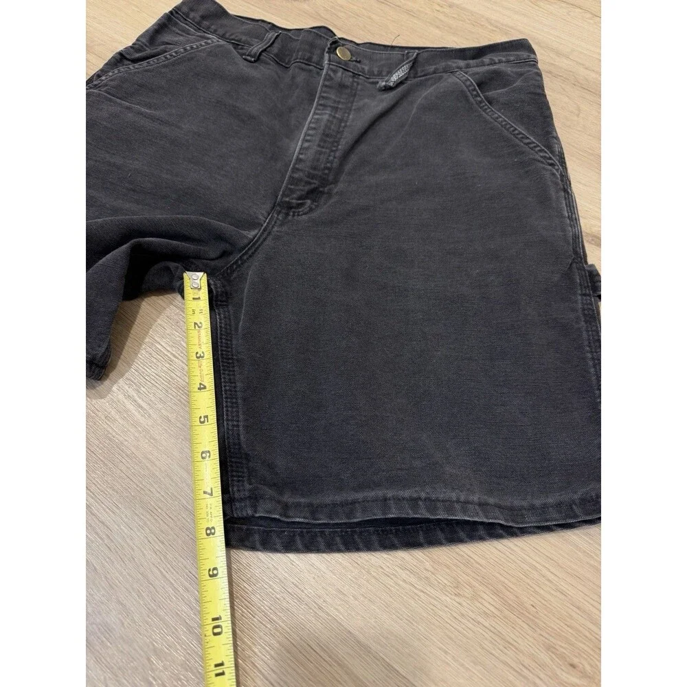 Vintage CARHARTT WU1905 BLK Carpenter Canvas LEATHER PATCH Shorts Sz 32/34